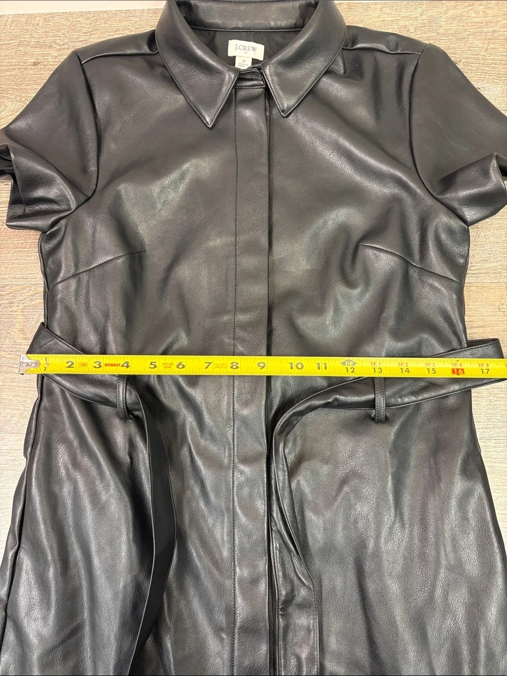 J. Crew Faux Leather Shirt Dress Black Belted Midi Dress Size 2 NWT